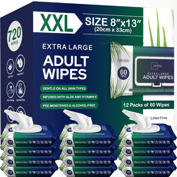 Unscented Adult Wipes - 12 packs of 60 (720 Wipes)
