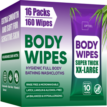Body Wipes Shower Alternative - 16 Packs of 10 (160 Wipes)