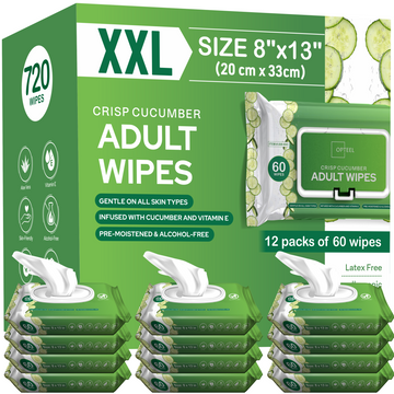 Soft Cucumber Scent Adult Wipes - 12 Packs of 60 (720 Wipes)