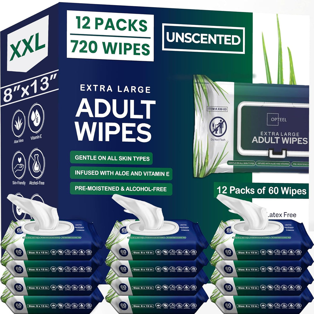 Adult Wipes - Unscented | Extra-Large, No-Rinse Wipes for Seniors & Sensitive Skin