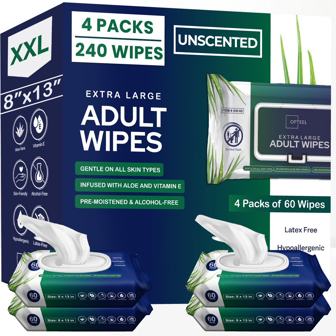 Adult Wipes  for Incontinence and perineal cleaning | Extra-Large, No-Rinse Wipes for Seniors & Sensitive Skin