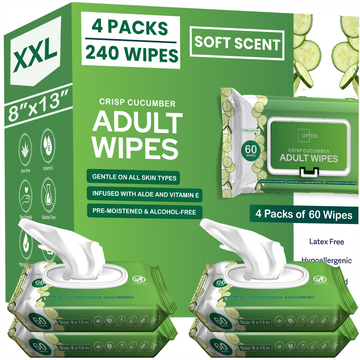 Adult Wipes - Soft Cucumber Scent | Extra-Large, No-Rinse Wipes for Seniors & Sensitive Skin